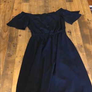 Navy off the should long dress